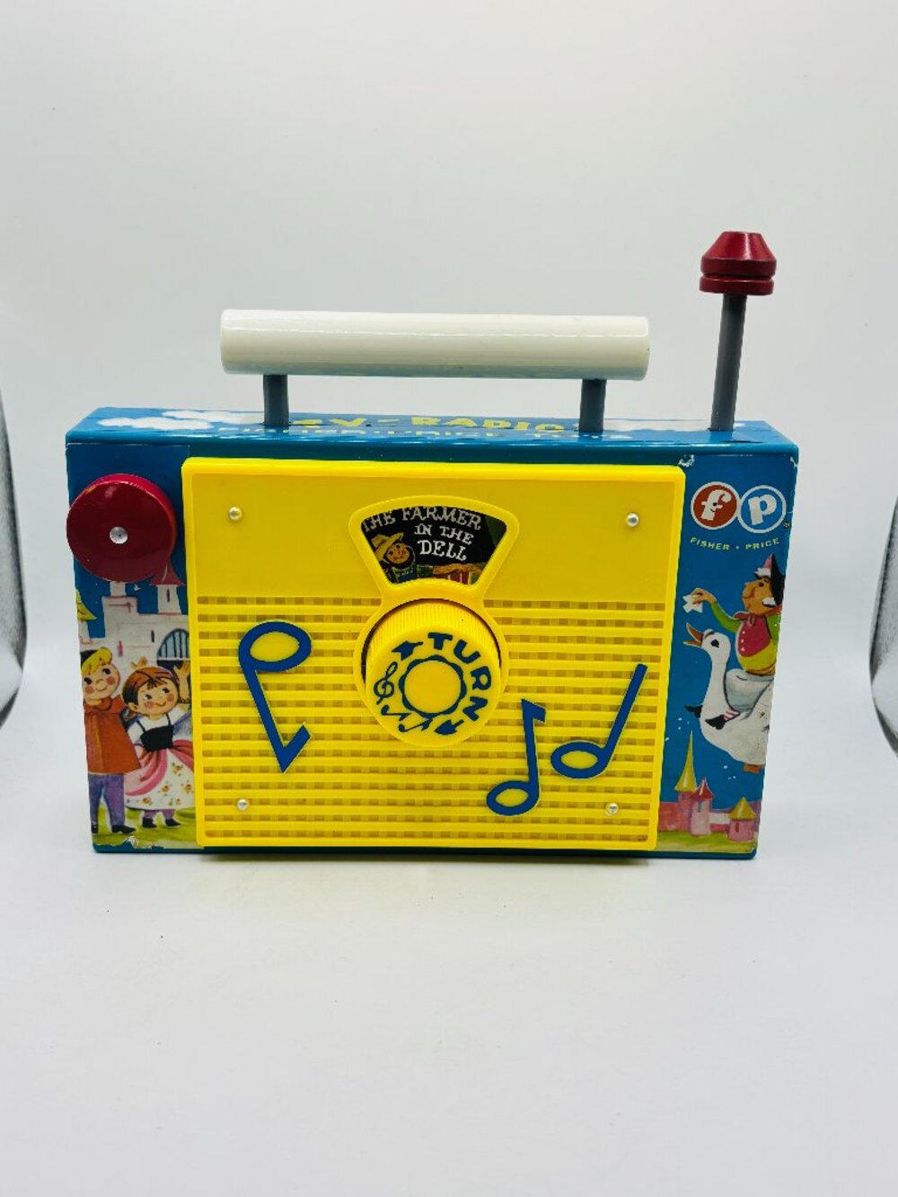 VTG Fisher Price Toys TV-RADIO Farmer In the Dell Tested Works 1960s wind up toy
